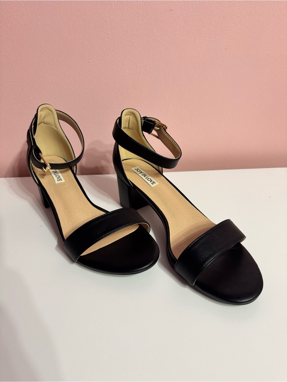 Women's Black Ankle-Strap Block Heels by Joy & Love